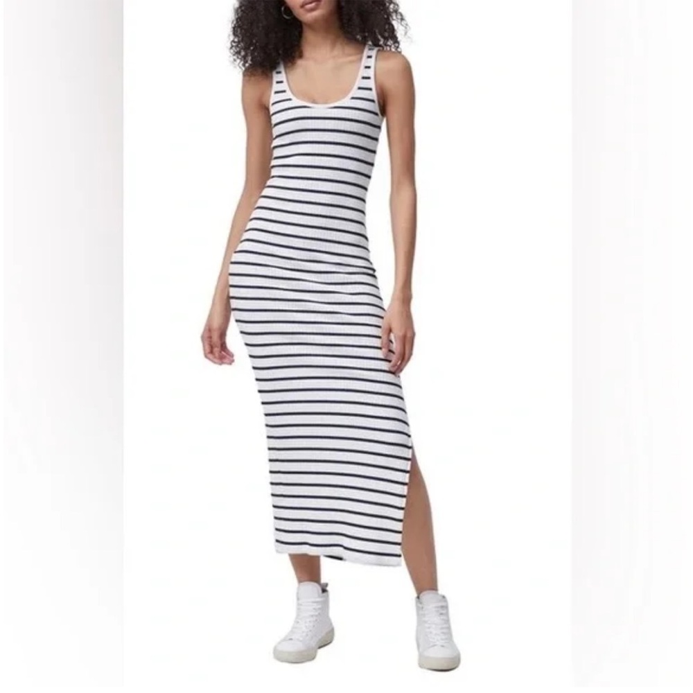 French Connection Black and White Striped Midi Dress Size S
